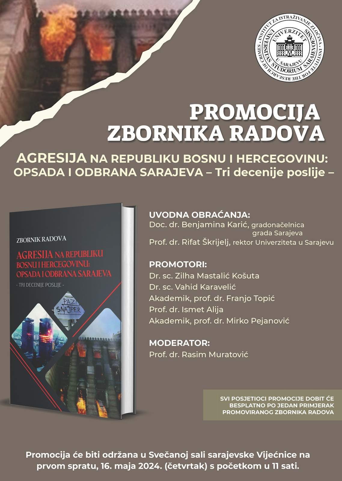 Sarajevo_Zbornik pozivnica.jpg - U četvrtak promocija zbornika radova “Agresija na Republiku Bosnu i Hercegovinu: Opsada i odbrana Sarajeva – tri decenije poslije